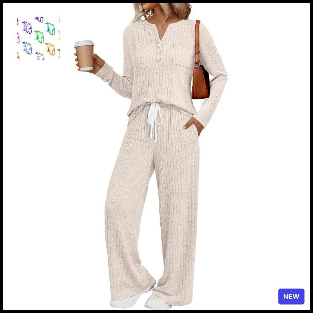 Soft Two-Piece Lounge Set Long Sleeve Pants Pockets Comfort Travel Wear